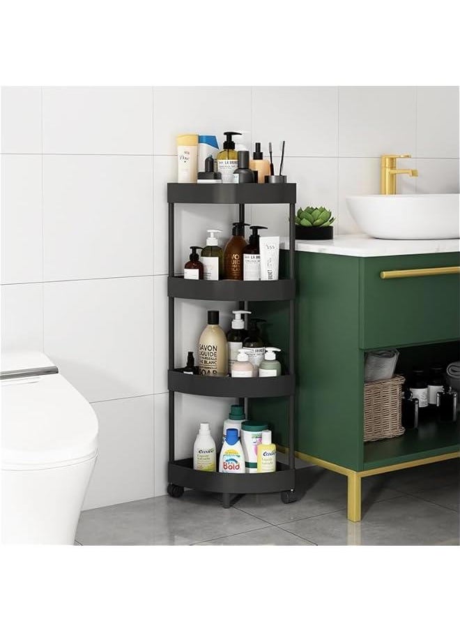 HOOKOR 4-Layer Shower Caddy Corner Shelves, Bathroom Shelving Unit Cart with Wheel, Plastic Shower Caddy Organizer Shelf, Rust Proof Corner Open Storage Cart for Bathroom, Kitchen, Laundry (Black)  - Image 1