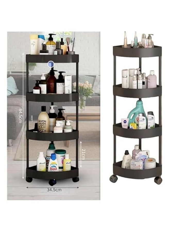HOOKOR 4-Layer Shower Caddy Corner Shelves, Bathroom Shelving Unit Cart with Wheel, Plastic Shower Caddy Organizer Shelf, Rust Proof Corner Open Storage Cart for Bathroom, Kitchen, Laundry (Black)  - Image 2