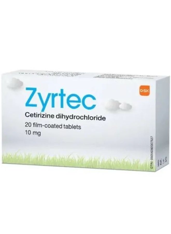 Zyrtec 10mg Allergy Relief 20 Tablets (Cetirizine Antihistamine for Sneezing & Itching)
