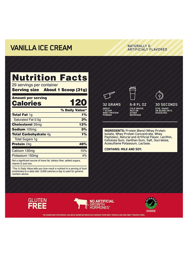 أوبتيموم نيوتريشن مسحوق بروتين مصل الحليب 100% من جولد ستاندرد، 2 رطل من آيس كريم الفانيليا - Image 3