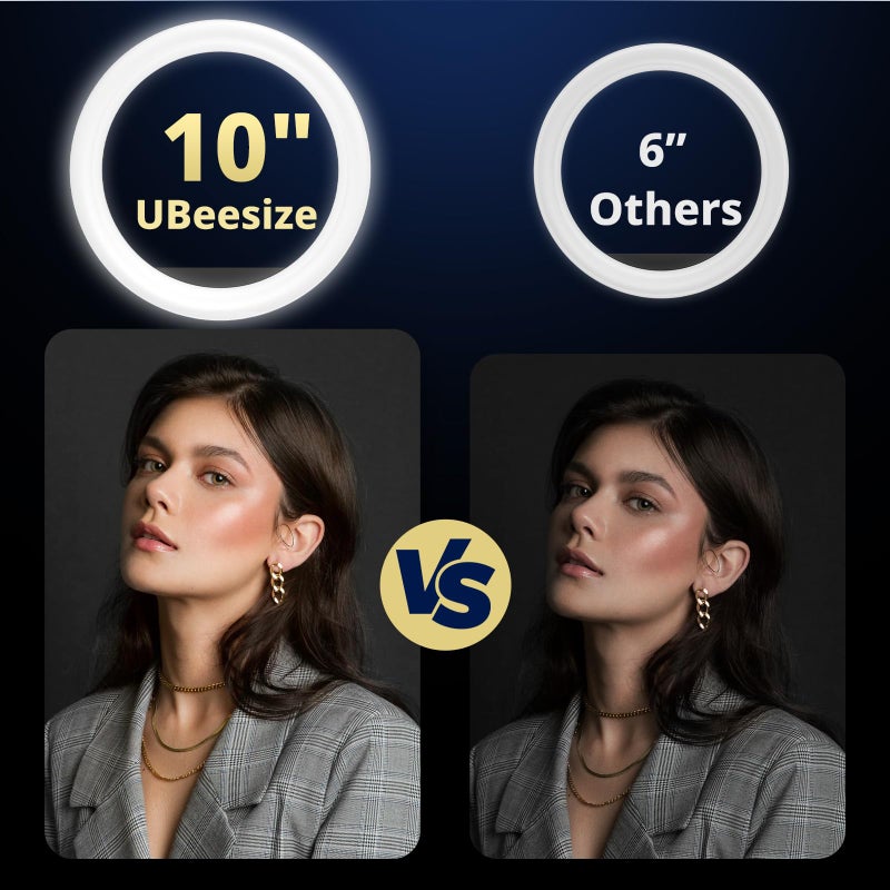 UBeesize 10" Ring Light with Overhead Phone Mount, LED Selfie Light with Stand and Phone Holder, Desk Light for iPhone, Desk Tripod for Video Recording, YouTube, TikTok, Live Stream, Cooking, Vlog - Image 2