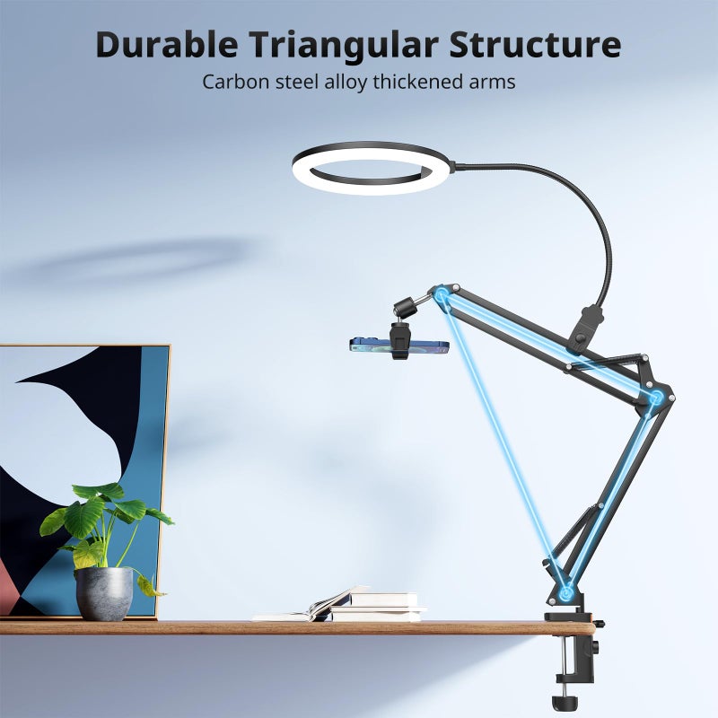 UBeesize 10" Ring Light with Overhead Phone Mount, LED Selfie Light with Stand and Phone Holder, Desk Light for iPhone, Desk Tripod for Video Recording, YouTube, TikTok, Live Stream, Cooking, Vlog - Image 4