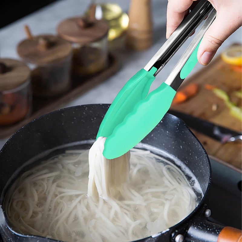 Hinmay ملقط صغير من Hinmay مزود بأطراف من السيليكون، طقم ملقط تقديم مقاس 7 بوصة، مكون من 3 قطع (وردي وأصفر نعناعي) - Image 5
