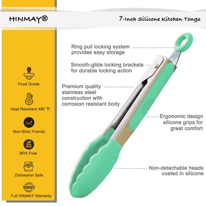 Hinmay ملقط صغير من Hinmay مزود بأطراف من السيليكون، طقم ملقط تقديم مقاس 7 بوصة، مكون من 3 قطع (وردي وأصفر نعناعي) - Image 2