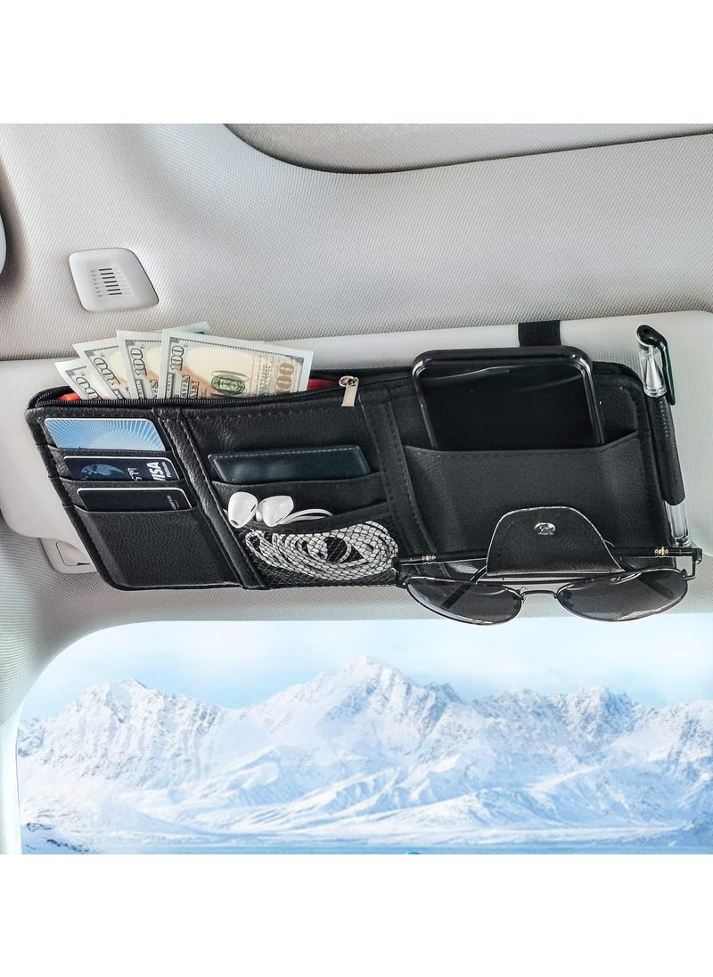 Generic Car Sun Visor Organizer with Multi-Pocket Zipper | Truck Car Sunglasses Holder & Storage Pockets for Cards, Documents | Glasses Holder for Car Interior | Universal Car Accessories for Men & Women  - Image 1