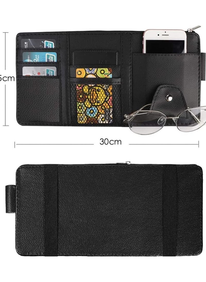Generic Car Sun Visor Organizer with Multi-Pocket Zipper | Truck Car Sunglasses Holder & Storage Pockets for Cards, Documents | Glasses Holder for Car Interior | Universal Car Accessories for Men & Women  - Image 3