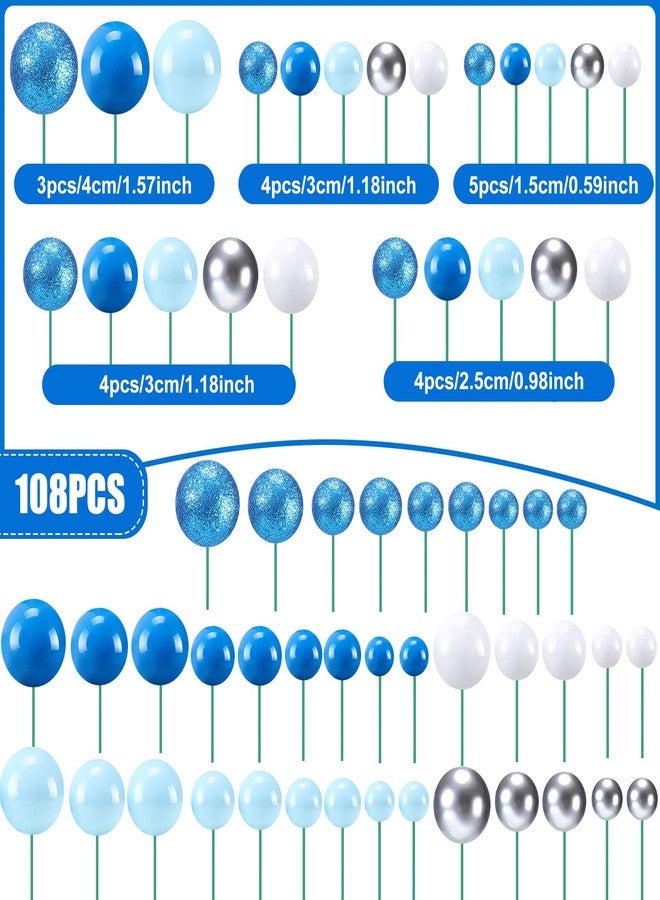 Tondiamo 108 Pcs Balls Cake Topper DIY Cupcake Insert Foam Balloons for Cake Baking Wedding Anniversary Birthday Decoration (Blue White Silver,Multi Sizes) - Image 3