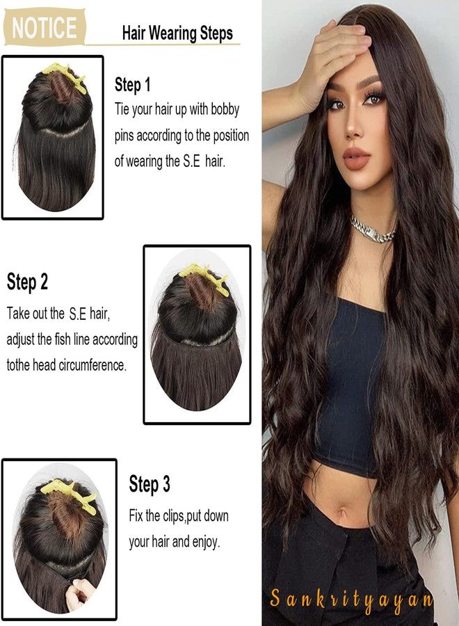 Sankrityayan Hair Extensions 18 Inch Long Curly Brown Thick 5 BB Clip With Hair Extension Double Weft Hairpieces For Women (8427) - Image 3