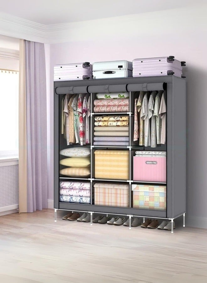 شي ون منظم خزانة ملابس محمولة من قماش الكانفس رصاصي - Image 1