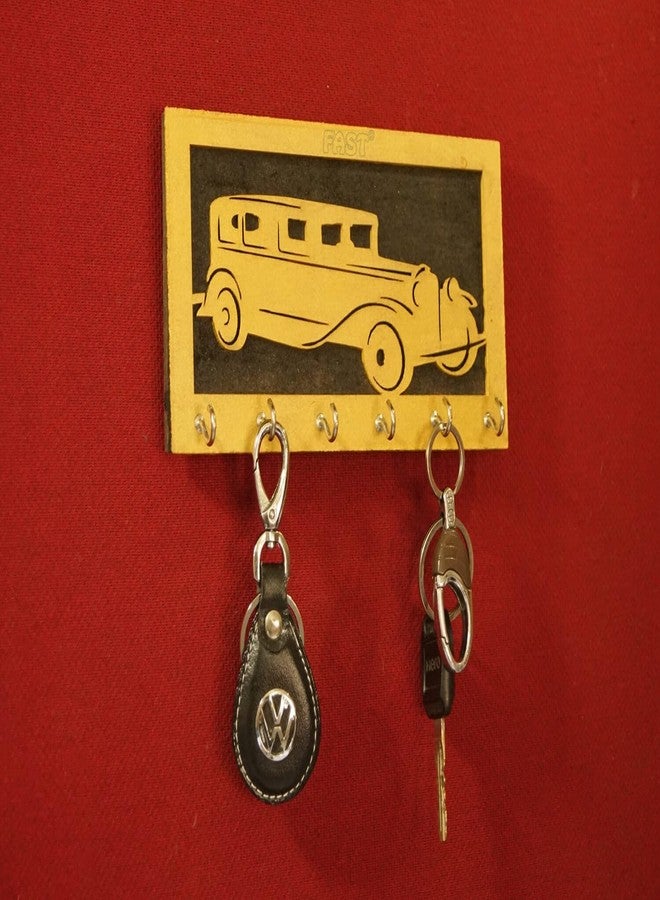 FAST KHW7 Wooden Wall Key Holder (20 cm x 10 cm x 1 cm, Wood, Black & Gold) - 6 Hanging Keys Hook Hanger for Home, Office & Hotel Decor (CAR Key Holder Rack) - Image 3