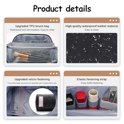BOYATU Travel Makeup Bag Organizer Cosmetic Bag: 3 Pcs Set Make up Bags for Women with Handle - Waterproof Vegan Leather Toiletry Bags Travel Essentials Pouch with Compartments (A-01-Black) - Image 5
