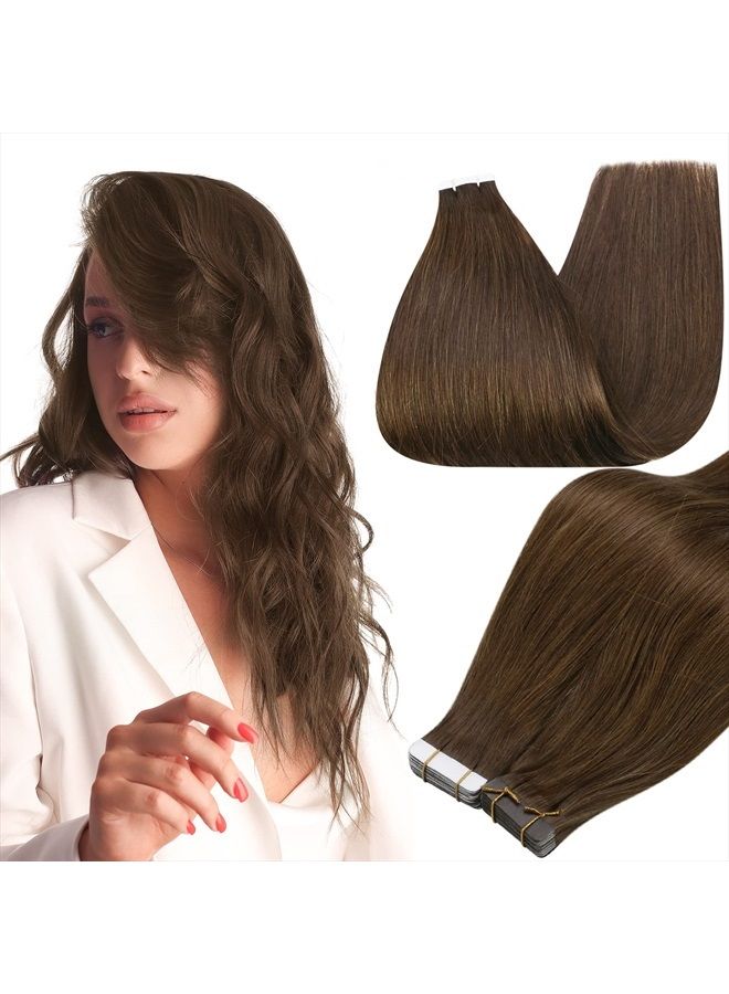 Full Shine Tape in Human Hair Extension 14 Inch Color 4 Medium Brown Tape in Hair Extensions Real Human Hair 20Pcs Tape in Extensions 50 Gram Seamless Hair Extensions - Image 1