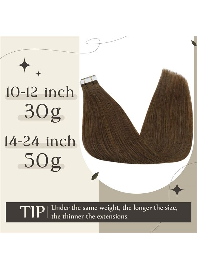Full Shine Tape in Human Hair Extension 14 Inch Color 4 Medium Brown Tape in Hair Extensions Real Human Hair 20Pcs Tape in Extensions 50 Gram Seamless Hair Extensions - Image 3