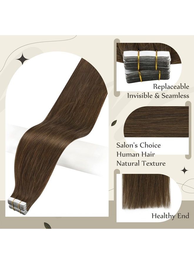 Full Shine Tape in Human Hair Extension 14 Inch Color 4 Medium Brown Tape in Hair Extensions Real Human Hair 20Pcs Tape in Extensions 50 Gram Seamless Hair Extensions - Image 2