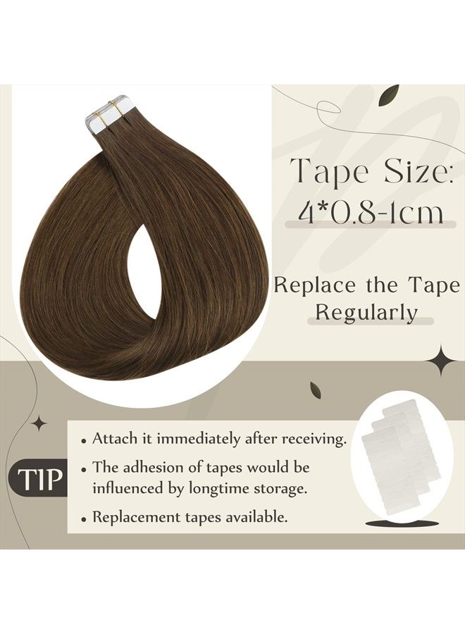 Full Shine Tape in Human Hair Extension 14 Inch Color 4 Medium Brown Tape in Hair Extensions Real Human Hair 20Pcs Tape in Extensions 50 Gram Seamless Hair Extensions - Image 4