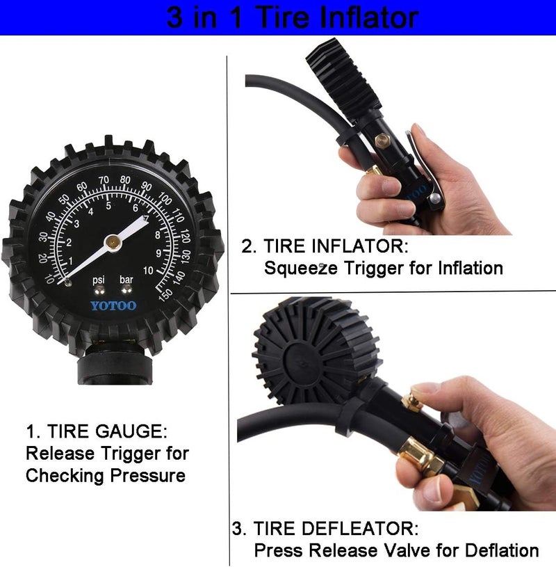 YOTOO Recoil Air Hose Kit with Tire Inflator Gauge and Quick Coupler - Image 3