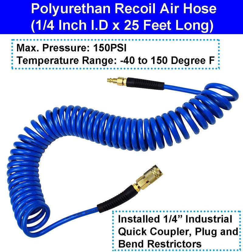 YOTOO Recoil Air Hose Kit with Tire Inflator Gauge and Quick Coupler - Image 5