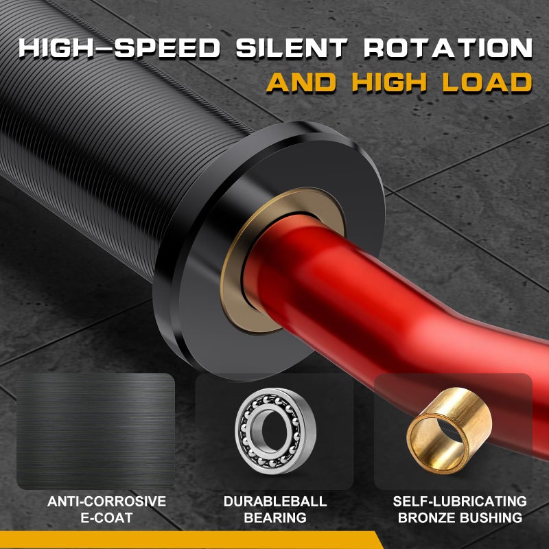 LAVVON Olympic EZ Curl Barbell Bar 47",Mute Bearings - 2" Curl Bar for Weight Lifting, Hip Thrusts,Biceps,Squat-Home Gym Weight Bar-Chrome Curling Strength Training, 2Pcs Collars(800lbs Weight Capacity) (Red) - Image 4