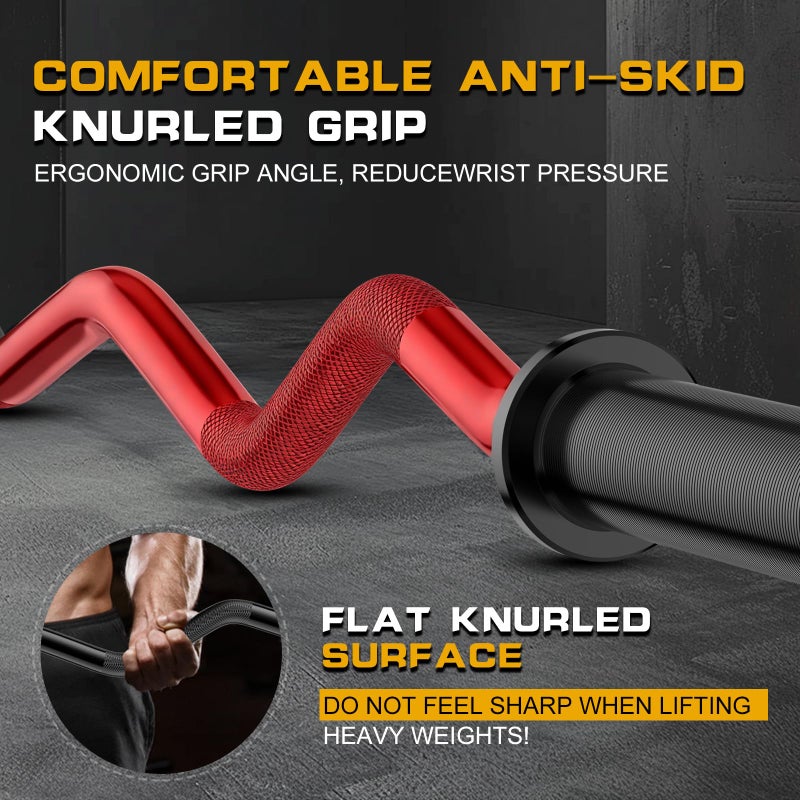 LAVVON Olympic EZ Curl Barbell Bar 47",Mute Bearings - 2" Curl Bar for Weight Lifting, Hip Thrusts,Biceps,Squat-Home Gym Weight Bar-Chrome Curling Strength Training, 2Pcs Collars(800lbs Weight Capacity) (Red) - Image 2