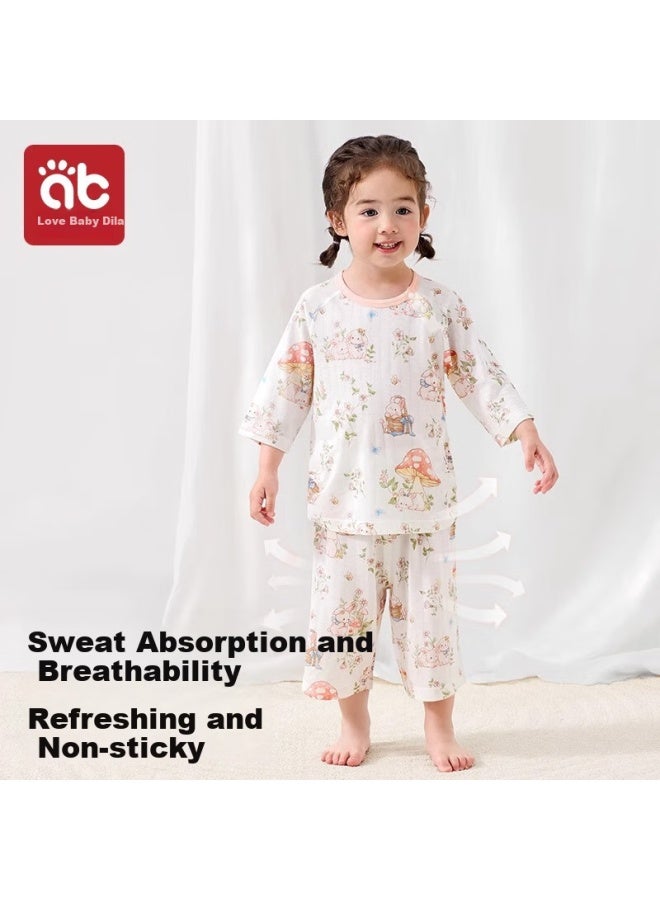 AIBEDILA Aibei Dila Children's Summer Thin Bamboo Cotton Pajamas Boys And Girls Baby Home Clothes New Kids Pajamas Air Conditioning Clothes - Image 2