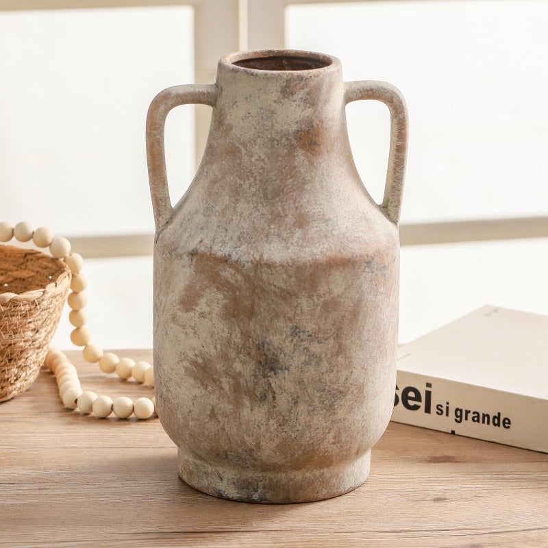 Mitt&Ditt Ceramic Flower Vase with Handles, 11 inch Tall Vase for Centerpieces, Large Decorative Terracotta Vases, Farmhouse Rustic Vases for Home Decor, Living Room, Table, Neutral - Image 2