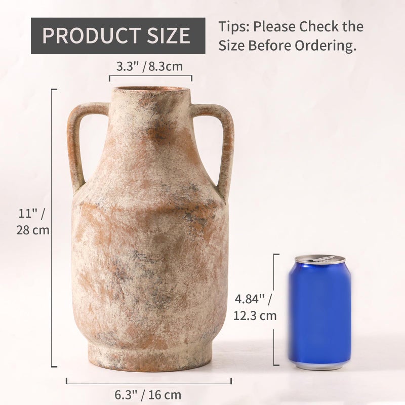 Mitt&Ditt Ceramic Flower Vase with Handles, 11 inch Tall Vase for Centerpieces, Large Decorative Terracotta Vases, Farmhouse Rustic Vases for Home Decor, Living Room, Table, Neutral - Image 3