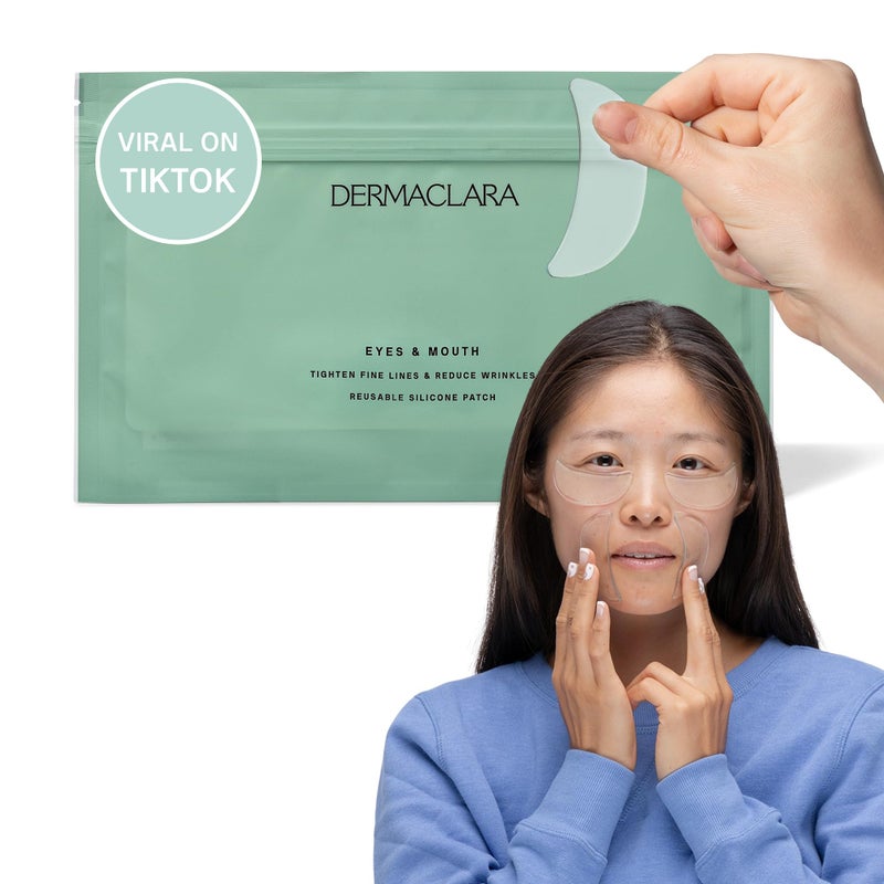 Dermaclara Eye  Mouth Patches  AntiWrinkle Silicone Patches for Smile Lines  Under Eye Overnight Face Pads for Women  Men for Laugh  Frown Lines Anti Aging Reusable up to 30 Times  4 Patches