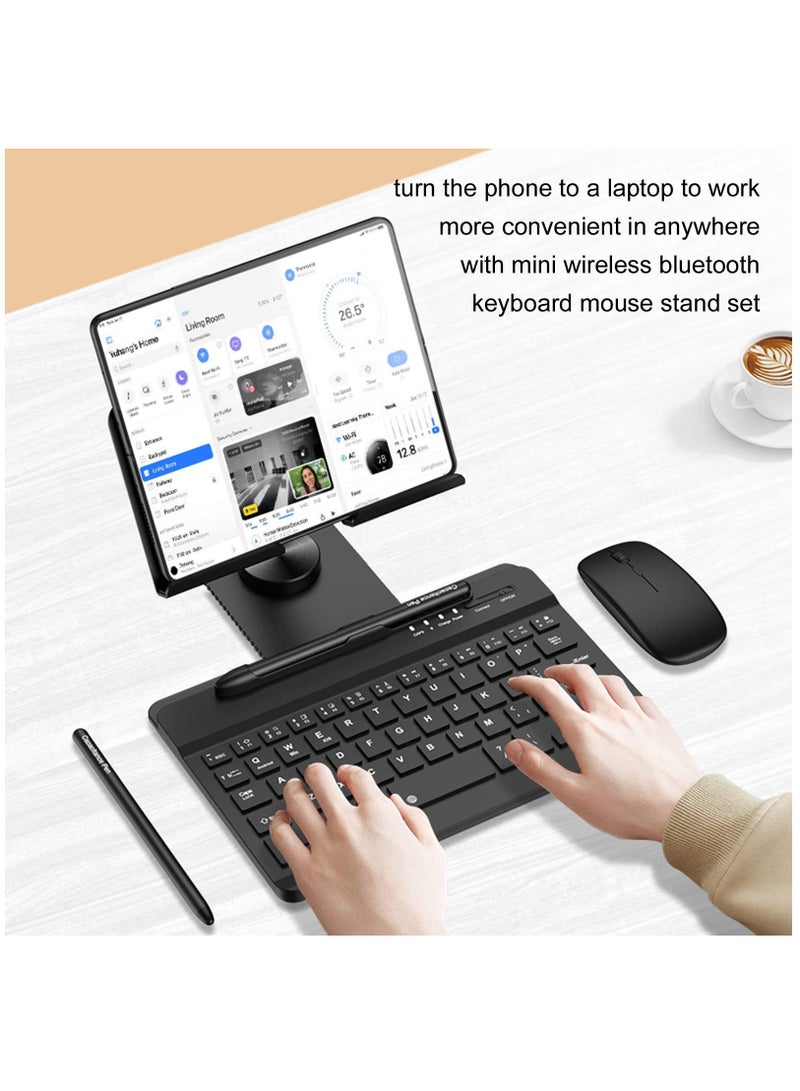 Compatible with Samsung Galaxy Z Fold 4/3/2, this set includes a Mini Wireless Bluetooth Keyboard, Mouse, Adjustable Phone Stand, Capacitive Pen, and S Pen Holder for easy portability - Black. - Image 2