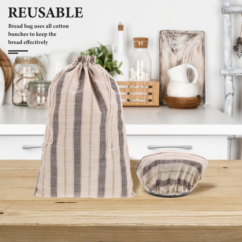 1 Set Linen Bread and Bowl Covers with Liner Reusable Drawstring Storage Container for Homemade Bread and Sourdough - Image 3