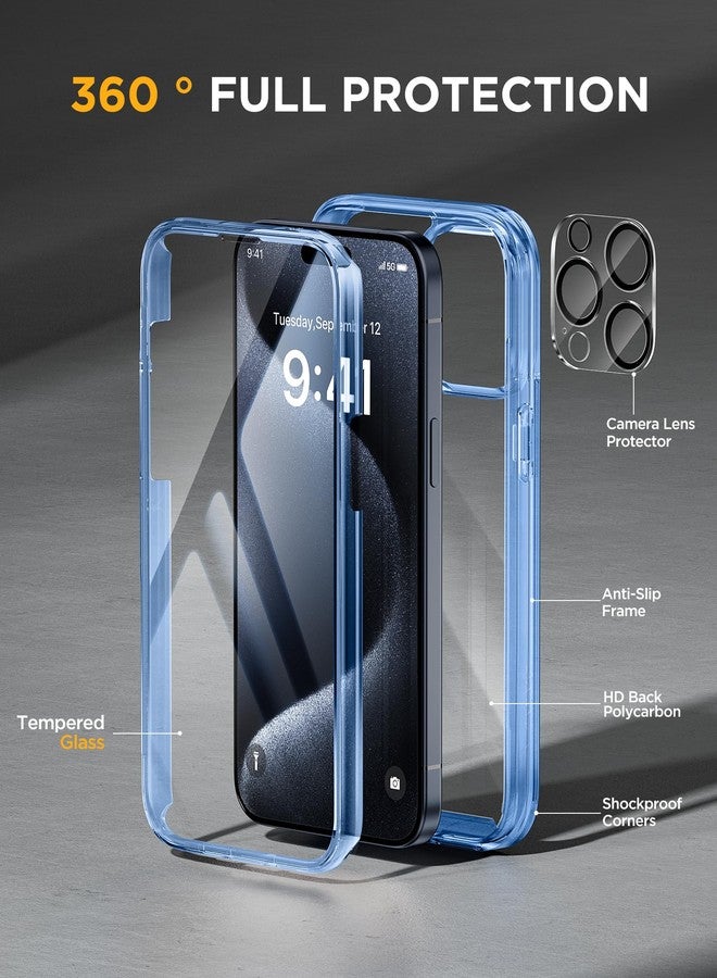 Miracase for iPhone 15 Pro Case Full-Body Clear Bumper Phone case with Built-in Glass Screen Protector& Camera Protector, Military Drop Proof 15 Pro Clear Case Cover 6.1 inch,Clear Blue - Image 2