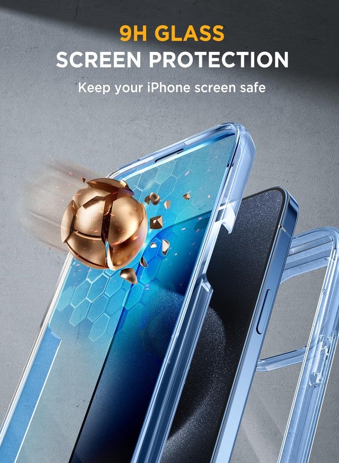 Miracase for iPhone 15 Pro Case Full-Body Clear Bumper Phone case with Built-in Glass Screen Protector& Camera Protector, Military Drop Proof 15 Pro Clear Case Cover 6.1 inch,Clear Blue - Image 3