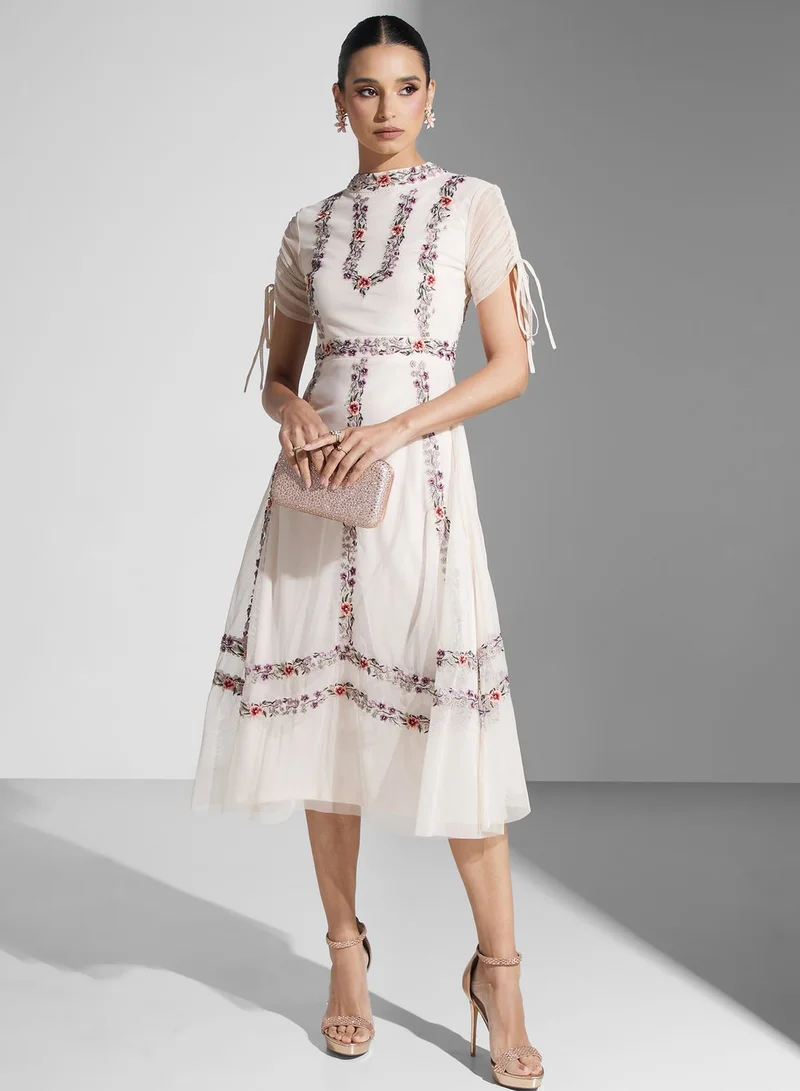 Frock and Frill Floral Embroidered Dress