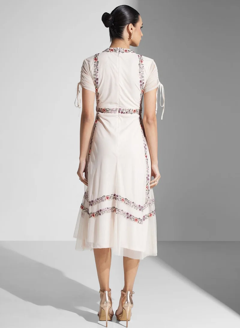 Frock and Frill Floral Embroidered Dress