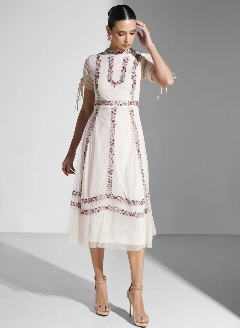 Frock and Frill Floral Embroidered Dress