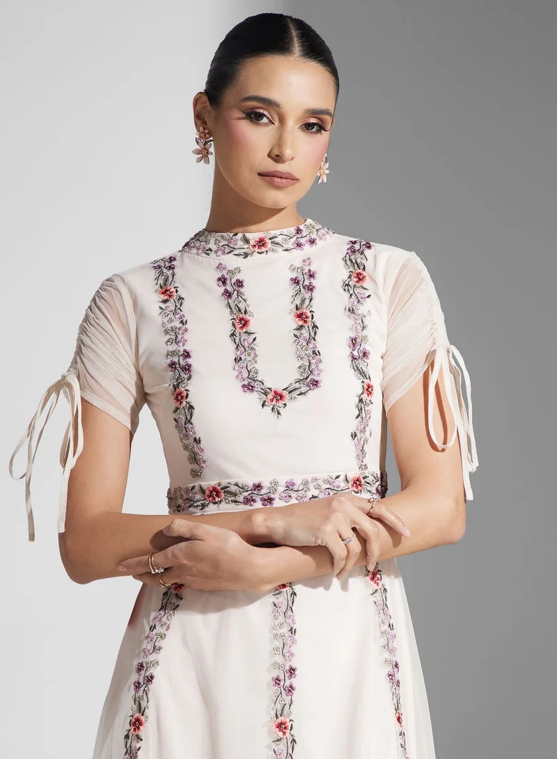 Frock and Frill Floral Embroidered Dress
