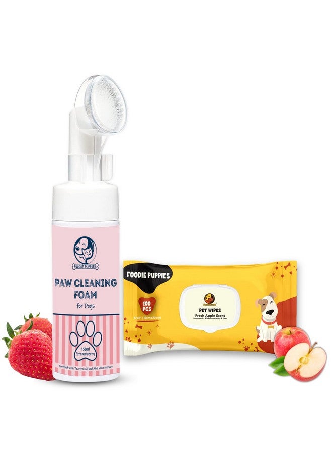 Dog Gift Pack Cleaner Care 2-In-1 Combo For Dogs And Puppies - (Strawberry Paw Cleaning Foam And Apple Wipes) Natural Gentle & Effective Cleaning Formula For Removing Mud, Dirt And Odor - Image 1