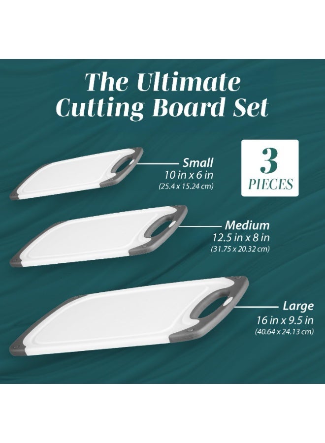 3-Piece Plastic Cutting Board Set with Non-Slip Handles and Juice Grooves, BPA-Free Chopping Boards for Kitchen, Large Medium Small - Gray - Image 2