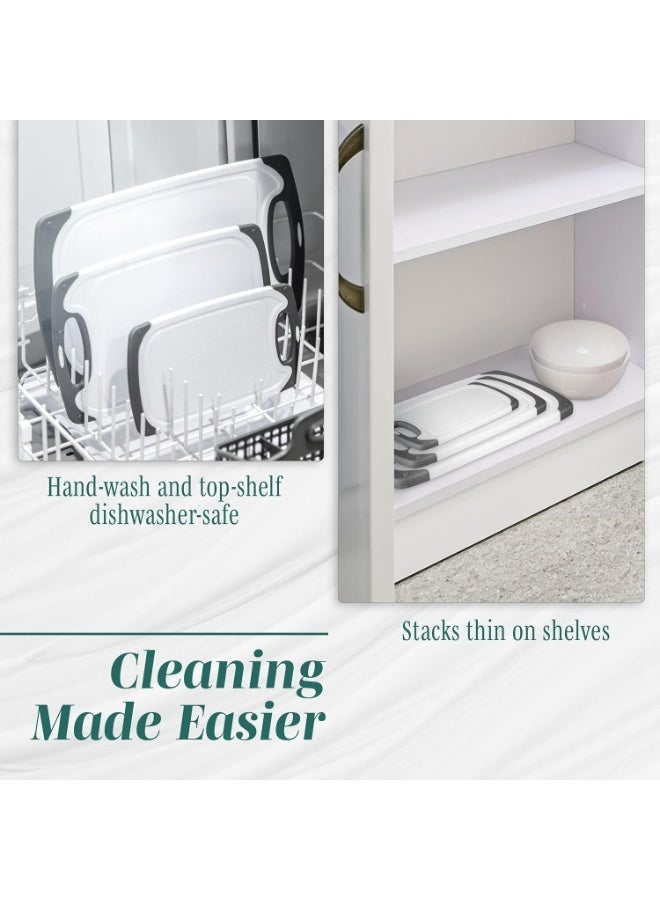 3-Piece Plastic Cutting Board Set with Non-Slip Handles and Juice Grooves, BPA-Free Chopping Boards for Kitchen, Large Medium Small - Gray - Image 3