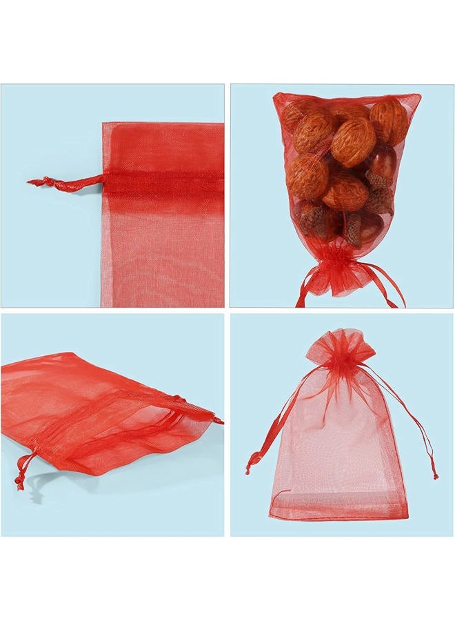 ANZNKU 50PCS Premium Red Organza Bags 5x7 inches Mesh Bags Drawstring, Small Gift Bag for Birthday Party Wedding Favors, Sheer Mesh Pouches Drawstring for Easter Gifts - Image 5