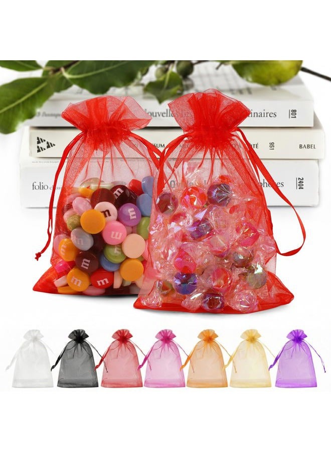 ANZNKU 50PCS Premium Red Organza Bags 5x7 inches Mesh Bags Drawstring, Small Gift Bag for Birthday Party Wedding Favors, Sheer Mesh Pouches Drawstring for Easter Gifts - Image 1