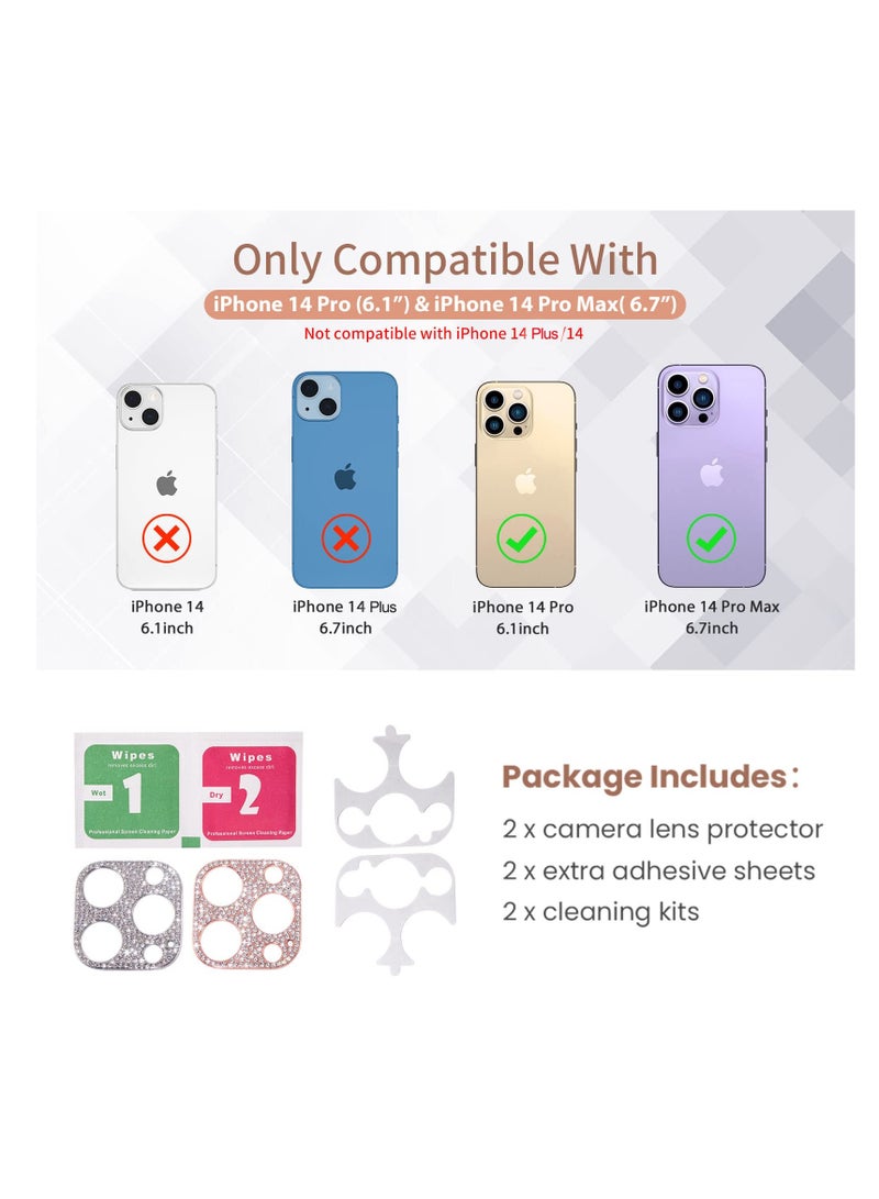 [2022 NEW] Glitter Diamond Metal Camera Lens Protector for iPhone 14 Pro Max & iPhone 14 Pro - Bling Silver & Rose Gold Phone Accessories (No Glass) - Image 3