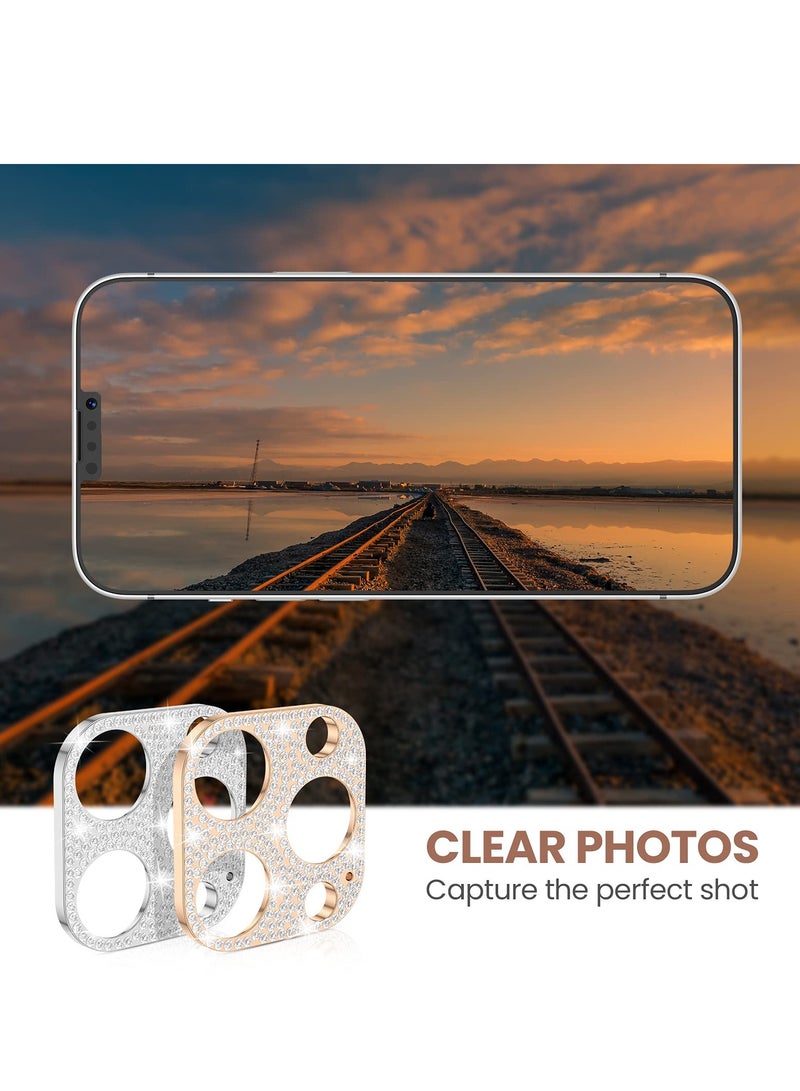[2022 NEW] Glitter Diamond Metal Camera Lens Protector for iPhone 14 Pro Max & iPhone 14 Pro - Bling Silver & Rose Gold Phone Accessories (No Glass) - Image 4