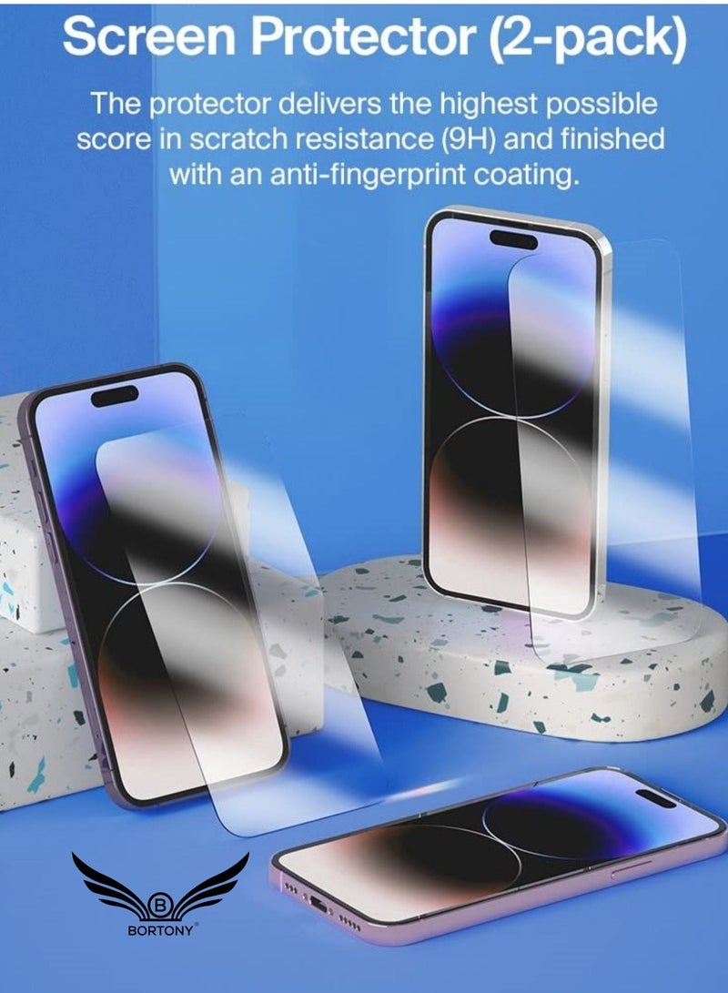 BORTONY 14 Pro Tempered Glass Screen Protector Easy Installation Bubble Free HD Clear Compatible with Apple iPhone 14 Pro 6.1 Inch Pack of 2 - Image 2
