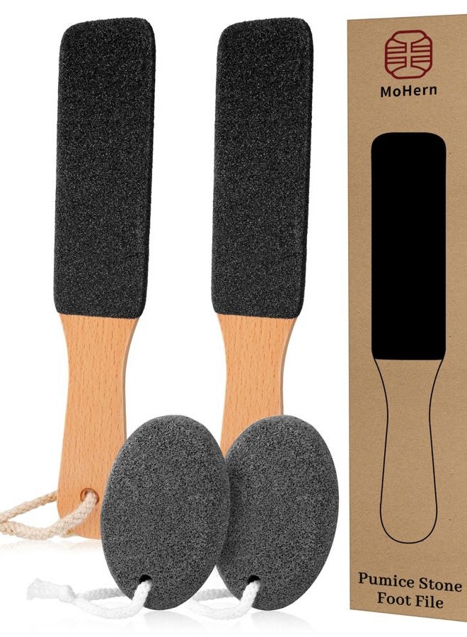 MoHern Pumice Stone Foot File, 3pcs Set Callus Remover for Feet with Wooden Handle, Pedicure Foot Scrubber to Remove Dead Skin, Dry, Rough, Corns Skin Scraper - Image 1