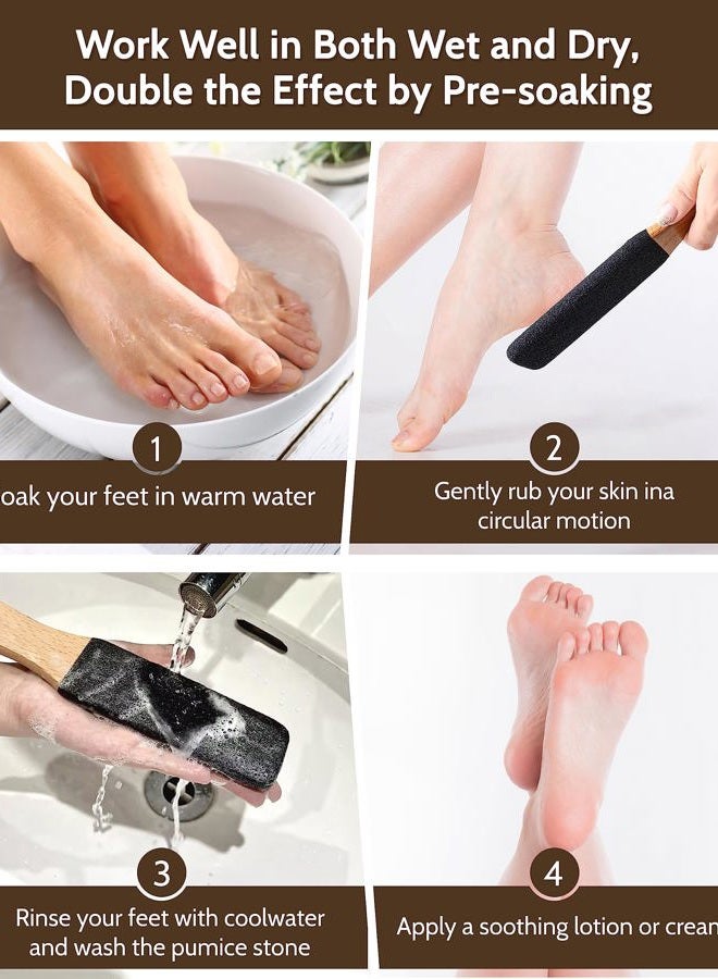 MoHern Pumice Stone Foot File, 3pcs Set Callus Remover for Feet with Wooden Handle, Pedicure Foot Scrubber to Remove Dead Skin, Dry, Rough, Corns Skin Scraper - Image 4