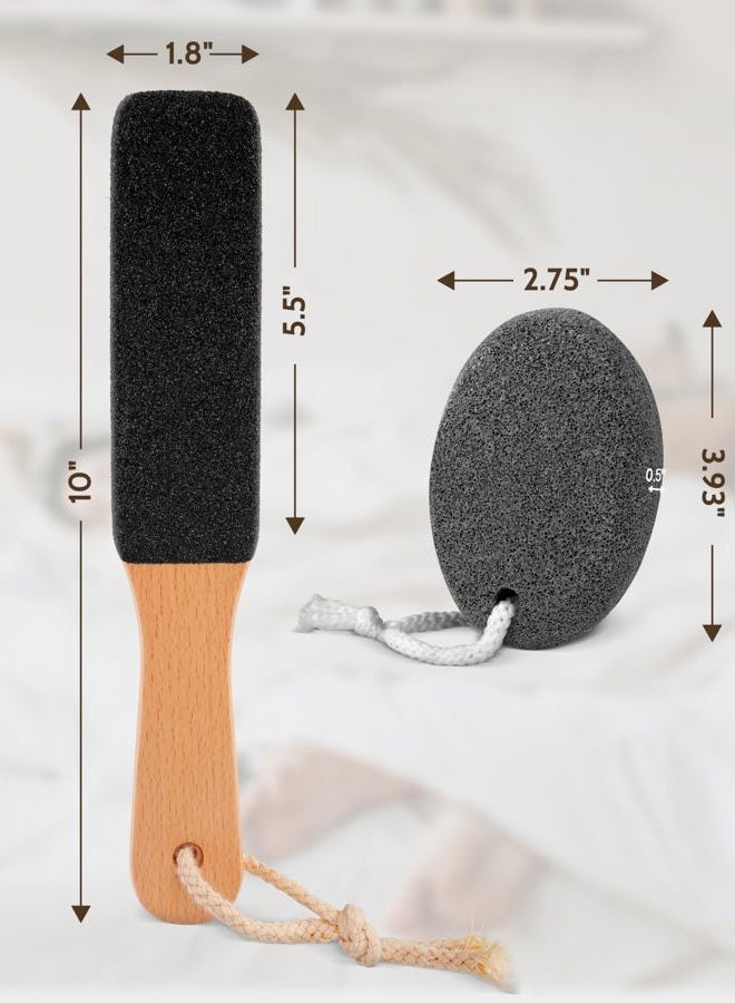 MoHern Pumice Stone Foot File, 3pcs Set Callus Remover for Feet with Wooden Handle, Pedicure Foot Scrubber to Remove Dead Skin, Dry, Rough, Corns Skin Scraper - Image 3