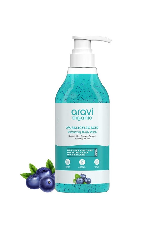 Aravi Organic Aravi Organic 2% Salicylic Acid Exfoliating Body Wash with Niacinamide & Blueberry - Prevents Body Acne, Dead Cells, Deep Cleanses & Odor Defense - All Skin Types - SLS & Paraben Free - 300 ml  - Image 1