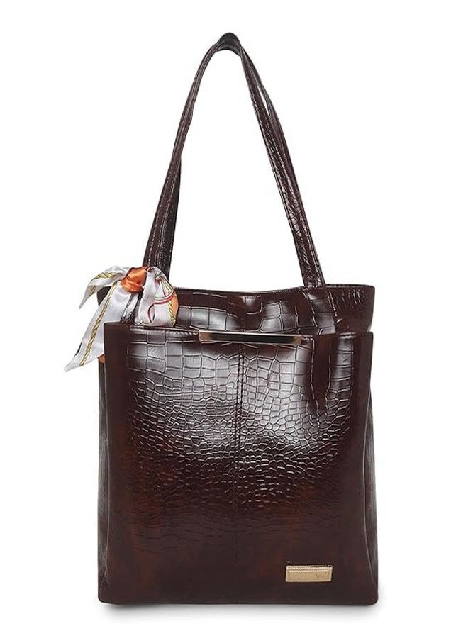 Purse Pulse Women Fashion Croco Shoulder Bags (Dark Brown) - Image 1