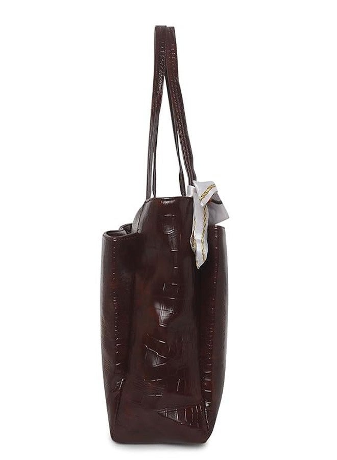 Purse Pulse Women Fashion Croco Shoulder Bags (Dark Brown) - Image 3