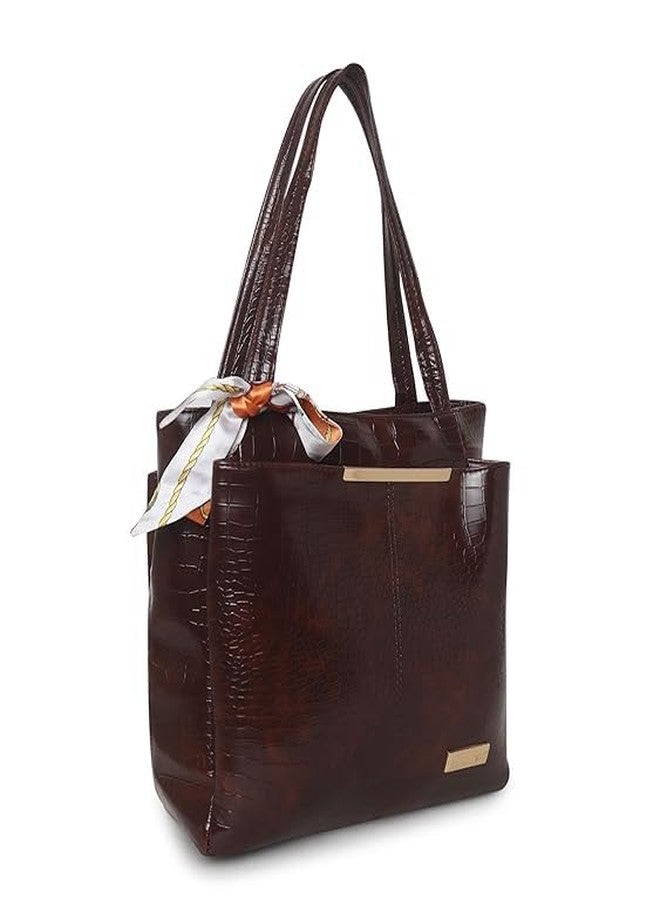Purse Pulse Women Fashion Croco Shoulder Bags (Dark Brown) - Image 2